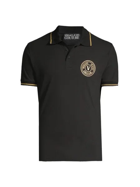 Рубашка поло из хлопка с эмблемой логотипа Versace Jeans Couture, черный