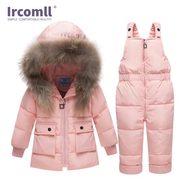 Ircomll/Детские комплекты одежды для русской зимы костюм для мальчиков и девочек детская зимняя одежда, куртки, парка белое пуховое пальто + ком...