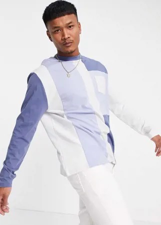Голубой oversized-лонгслив в стиле колор блок ASOS DESIGN