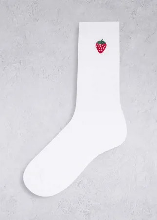 Белые носки из органического хлопка в рубчик с принтом клубники & Other Stories-Белый