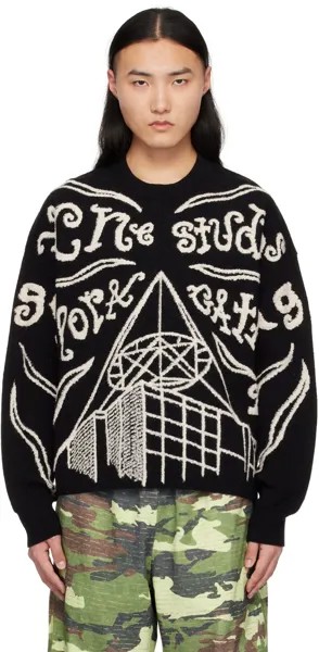 Черный жаккардовый свитер Acne Studios, цвет Black/Ecru