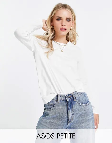 Лонгслив из смесового хлопка ASOS DESIGN Petite Ultimate, белый