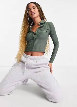 Приталенная рубашка цвета хаки в рубчик в стиле 90-х ASOS DESIGN-Зеленый цвет