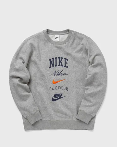 Толстовка Nike Club Fleece Long-Sleeve Crew-Neck Sweatshirt, цвет dk grey heather/safety orange