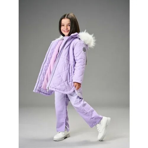 Парка Шалуны Пальто зимнее для девочки, размер 28, 98, фиолетовый