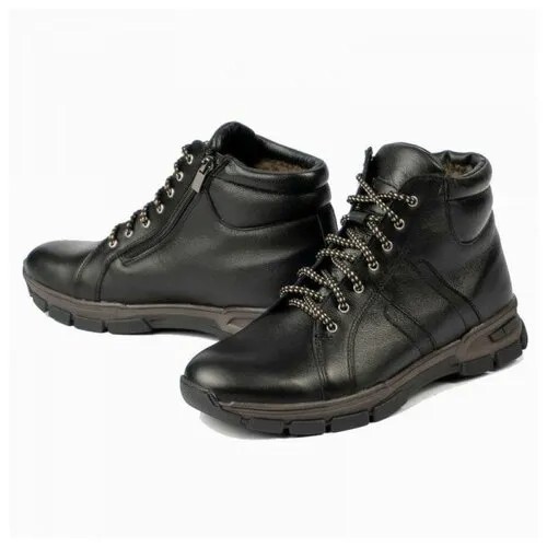 Мужские ботинки Рос-Обувь кожаные с натуральным мехом, черные, модель 61, размер 41