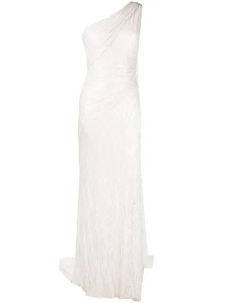 Jenny Packham платье Oline на одно плечо с пайетками, белый