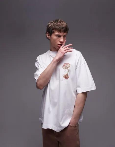 Белая футболка оверсайз премиум-класса с принтом в виде медуз на спине Topman