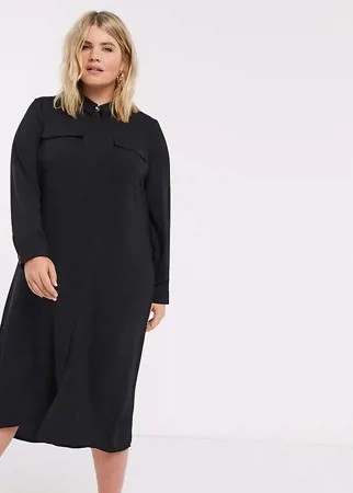 Черное платье-рубашка макси Vero Moda Curve-Светло-бежевый