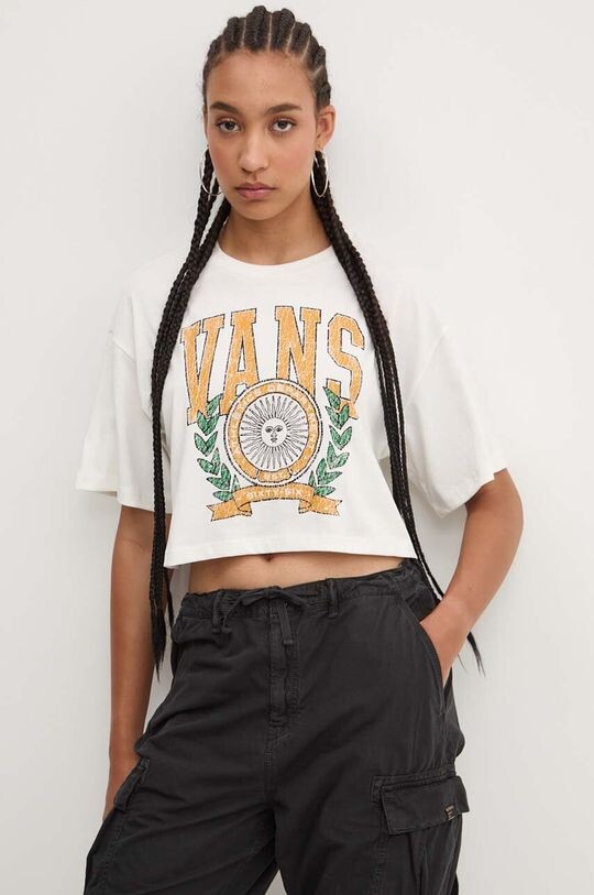 Хлопковая футболка Vans, бежевый