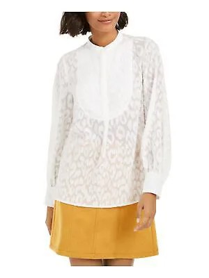 FRENCH CONNECTION Женская белая блузка с застежкой на пуговицы спереди и рукавами с воротником-стойкой 4