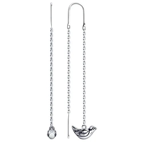 Серьги Diamant, серебро, 925 проба, чернение, белый