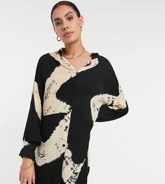 Платье-рубашка в стиле oversized черного цвета с принтом тай-дай Missguided Tall-Черный