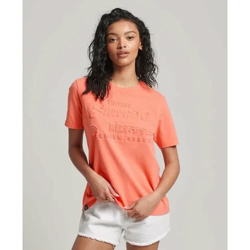 Футболка Superdry EMBOSSED VL T SHIRT, размер 8, коралловый, красный