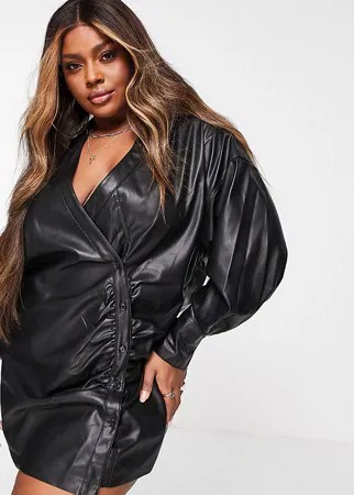 Черное асимметричное платье мини с запахом из искусственной кожи ASOS DESIGN Curve-Черный цвет