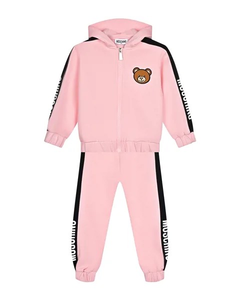 Розовый спортивный костюм с черными лампасами Moschino детский