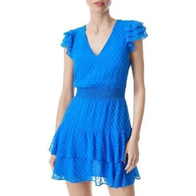 Женское синее мини-платье Alice and Olivia с рюшами и пышной юбкой 8 BHFO 2463
