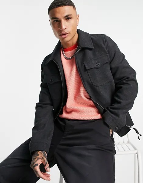 Серая куртка Харрингтон с добавлением шерсти ASOS DESIGN-Серый