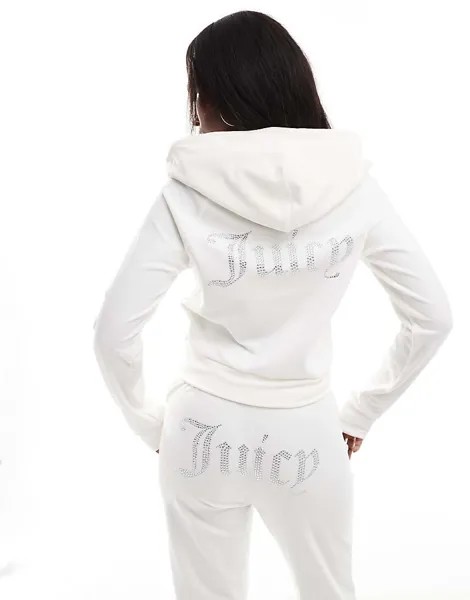 Белое велюровое худи на молнии Juicy Couture