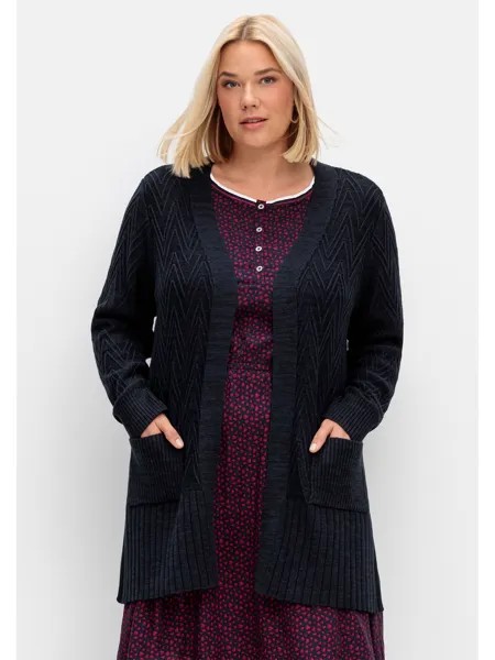 Кардиган sheego Lange Strickjacke, цвет nachtblau meliert
