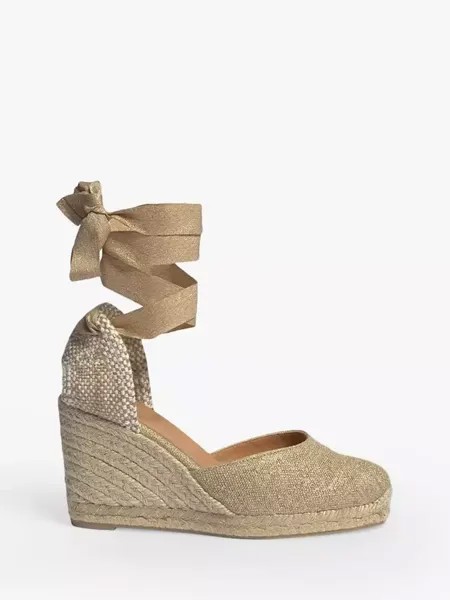 Сандалии Castañer Castañer Carina Linen Wedge Espadrille, золотой