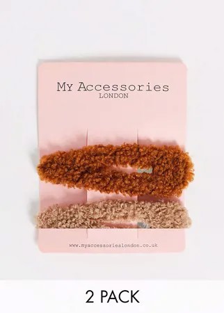 Набор из 2 заколок для волос коричневых оттенков My Accessories London-Коричневый