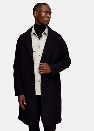 Черное пальто с заниженной линией плеч из материала с добавлением шерсти Topman-Черный цвет