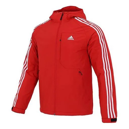 Пуховик adidas 3st Down Jkt Logo Printing Pocket Stripe hooded down Jacket Red, красный