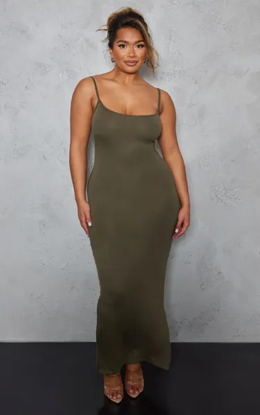 PrettyLittleThing Платье макси из джерси оливкового цвета хаки с бретелями