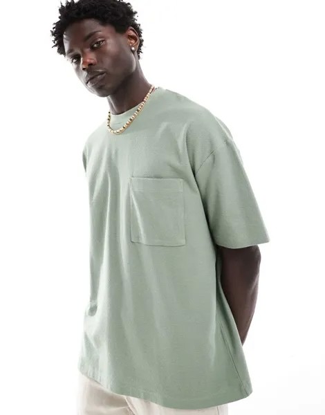 ASOS DESIGN – зеленая футболка свободного кроя из фактурного крепа
