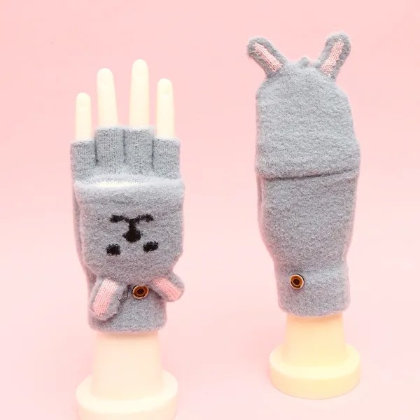 Перчатки без пальцев с кроликом