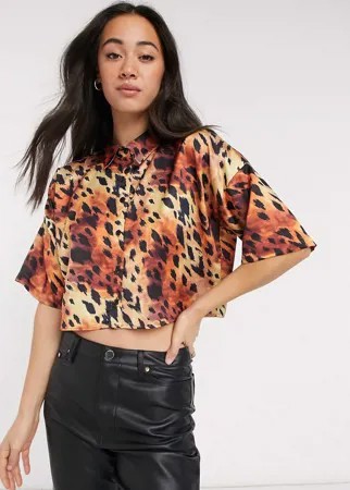 Укороченная рубашка с короткими рукавами и принтом леопардов ASOS DESIGN-Многоцветный