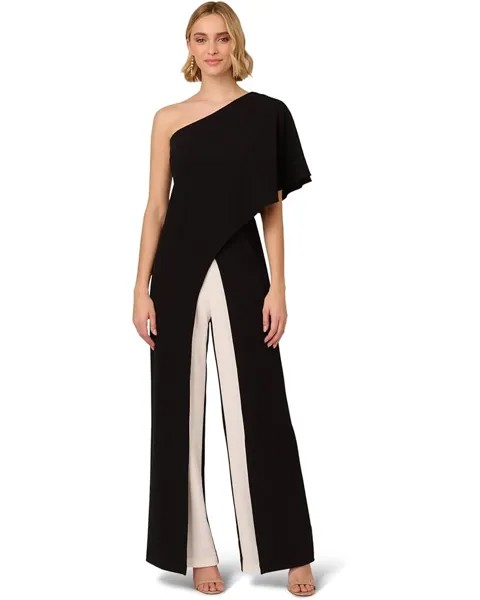 Комбинезон Adrianna Papell Colorblock Overlay Jumpsuit, цвет Black/Ivory