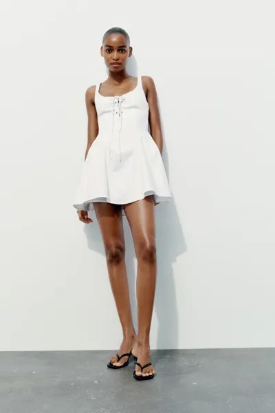 Короткое платье-тренч с галстуком ZARA, белый