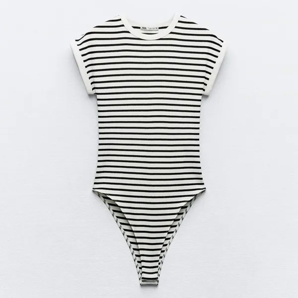 Боди-комбинезон Zara Striped Ribbed, черный/белый