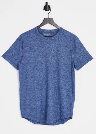 Темно-синяя меланжевая футболка с асимметричным краем и логотипом Abercrombie & Fitch-Голубой