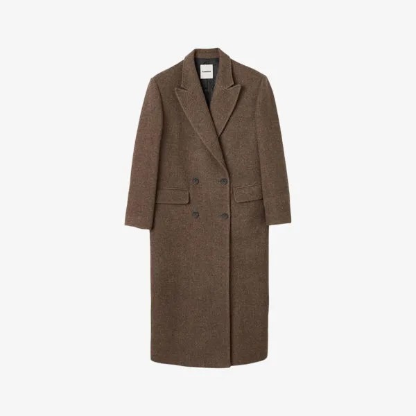Двубортное пальто из смесовой шерсти с воротником с лацканами Sandro, цвет bruns