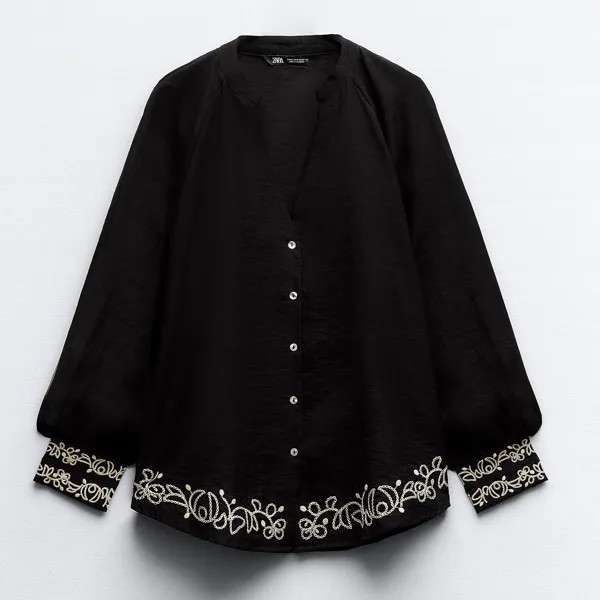 Блузка Zara With Combined Embroidery, черный