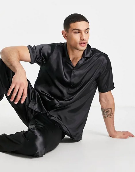 Черная атласная пижама ASOS DESIGN-Черный цвет