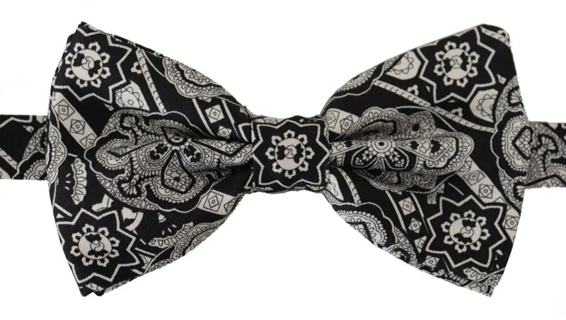 Галстук-бабочка DOLCE - GABBANA Черный, белый, 100% шелк, папийон с регулируемым воротником. Рекомендуемая розничная цена: 300 долларов США.