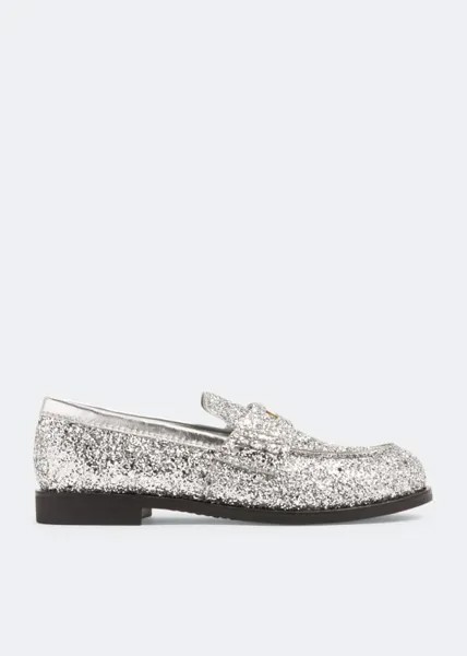 Лоферы Miu Miu Glitter, серебряный