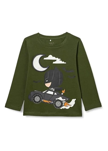 Футболка цвета хаки для мальчиков NMMJAVID BATMAN LS TOP WAB Name İt, хаки