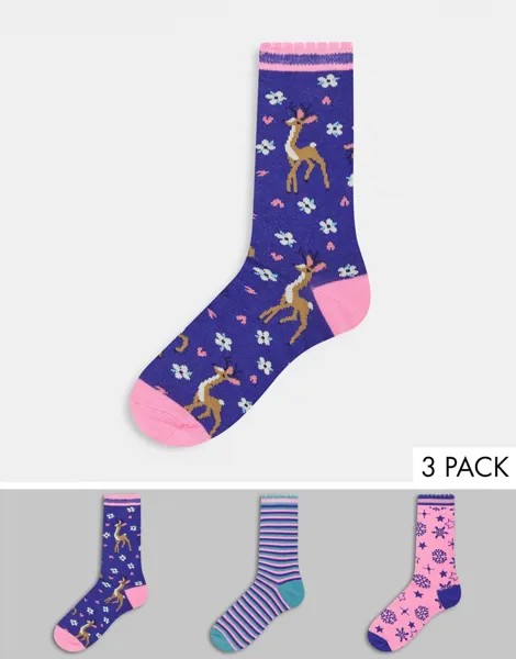 Набор из 3 пар носков с сердечками и полосками в коробочке Chelsea Peers-Многоцветный