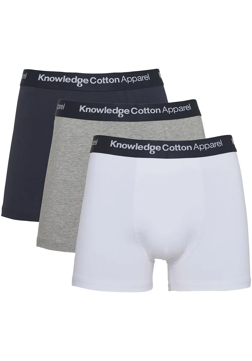 Боксёры KnowledgeCotton Apparel (3 шт), с манжетами с фирменной этикеткой, цвет Grey Melange + Weiß + Marine