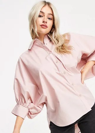 Светло-розовая oversized-рубашка из хлопка с объемными рукавами длиной 3/4 ASOS DESIGN Petite-Розовый цвет