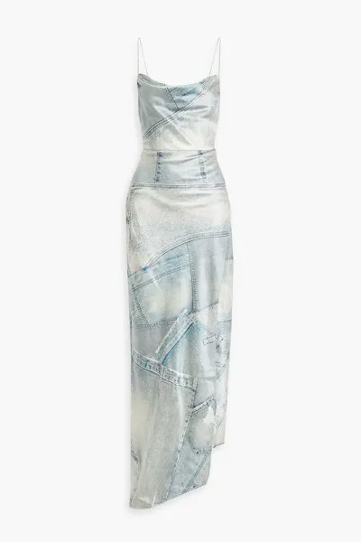 Платье макси из атласного эластичного шелка с принтом Arcadia RETROFÊTE, синий