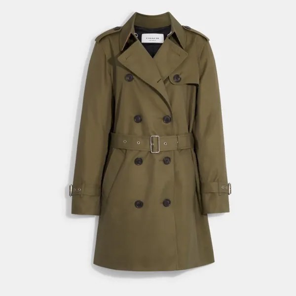 Тренч COACH Solid Mid Trench Coat, цвет Dark Fern