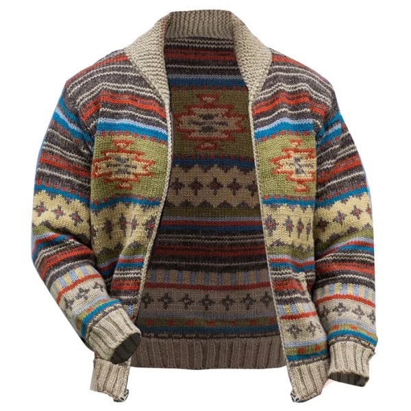 Мужской свитер из 100% альпаки уличный шалевый воротник с этническими узорами теплая шерстяная куртка