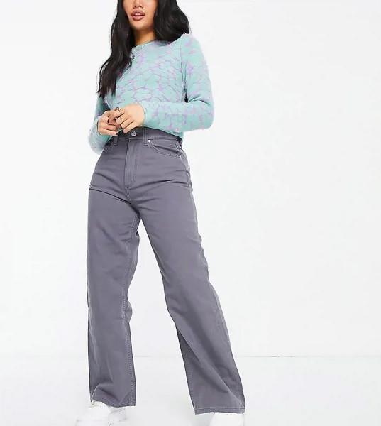 Выбеленные серые брюки с широкими штанинами в винтажном стиле ASOS DESIGN Petite-Серый