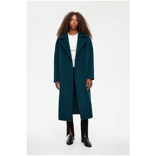 Пальто-халат  SHI-SHI демисезонное, шерсть, силуэт прямой, удлиненное, размер 44, зеленый